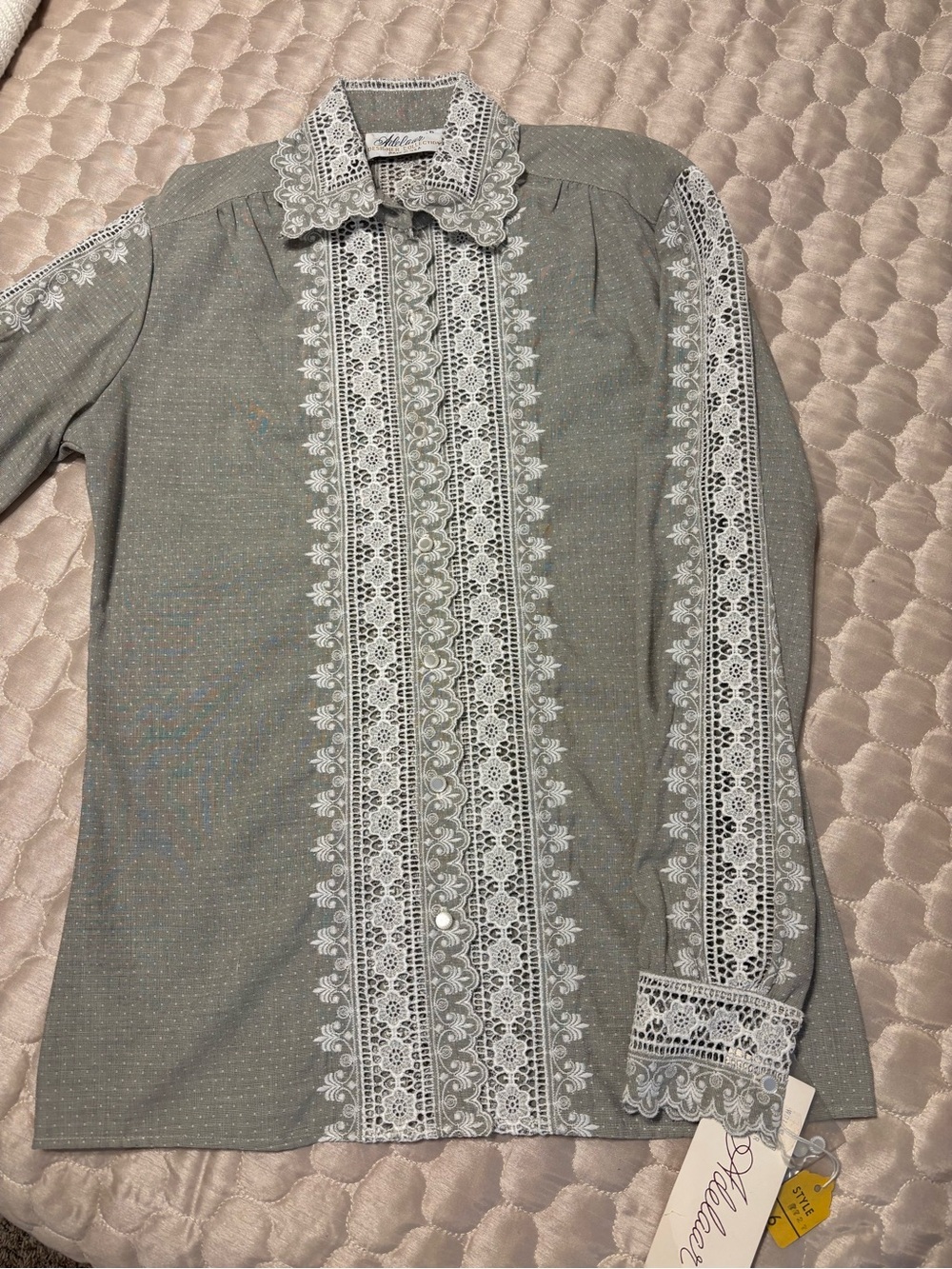 Vintage Adelaar Lace Blouse Prairie Victorian Cottagecore Top Gray USA Size 6